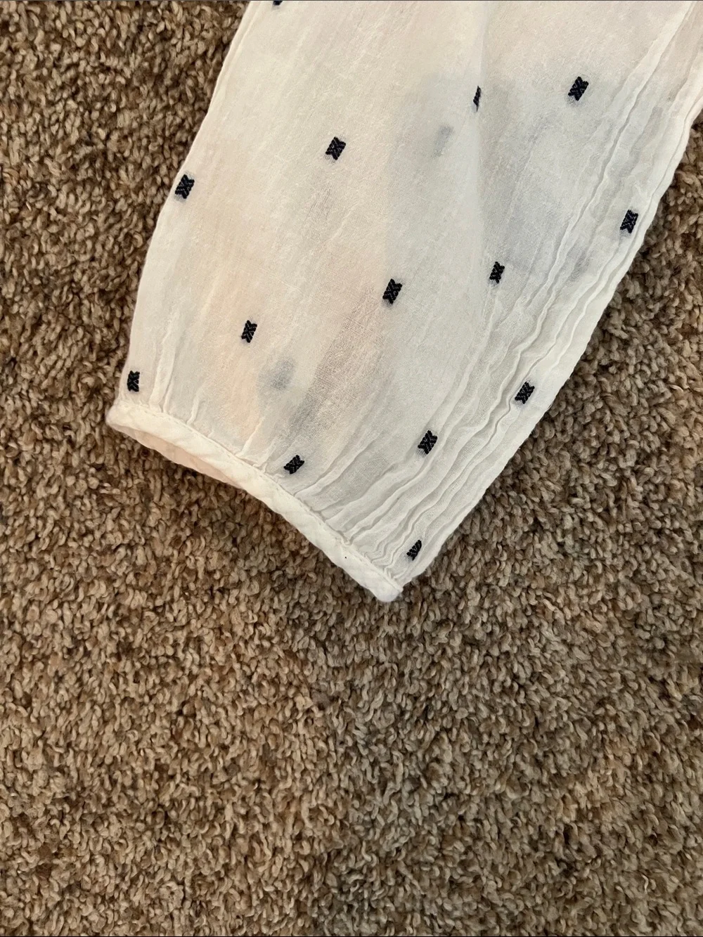J. Crew White Peasant Blouse with Navy Dot Pattern|100% Cotton